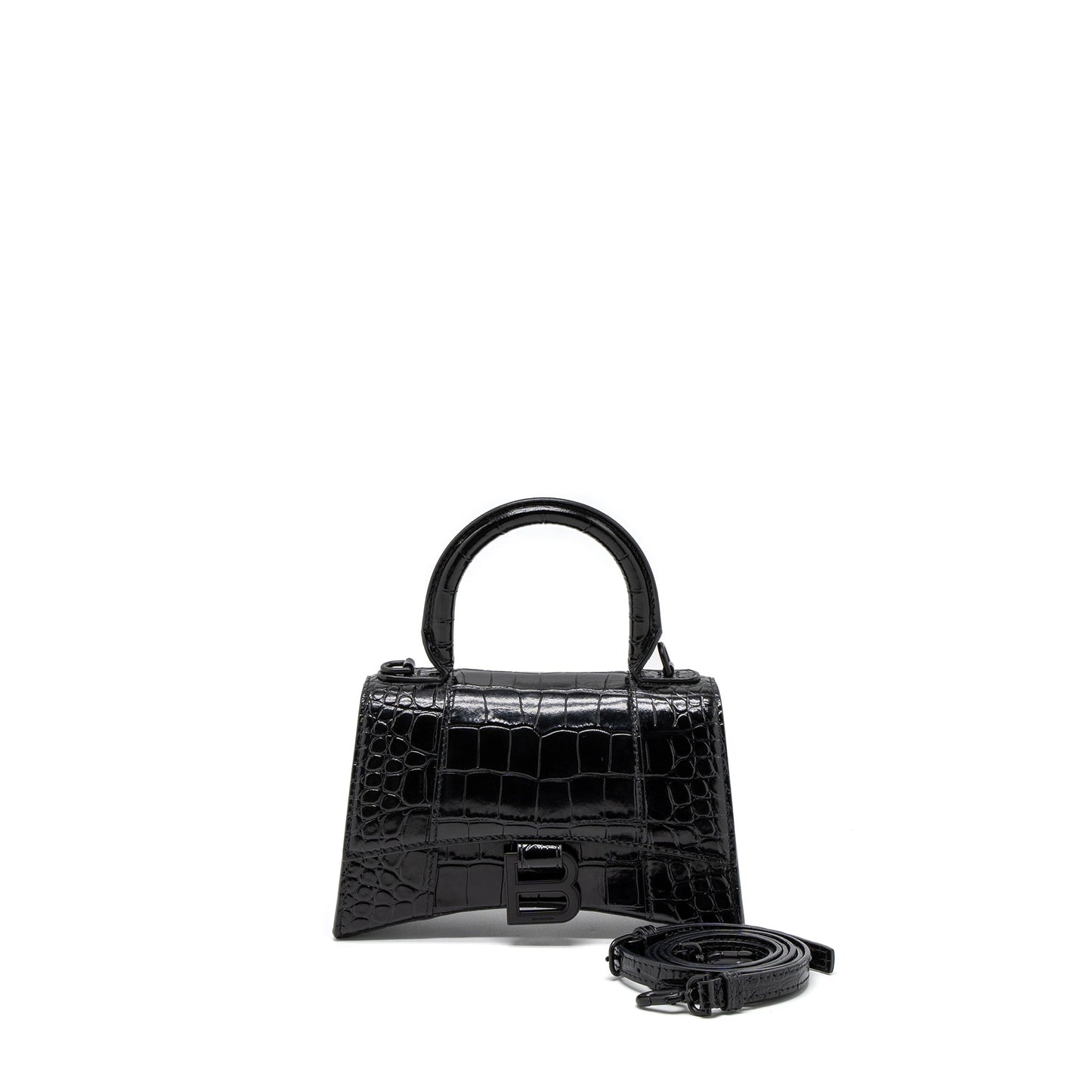 Balenciaga Hourglass Crocodile-Embossed Calfskin So Black