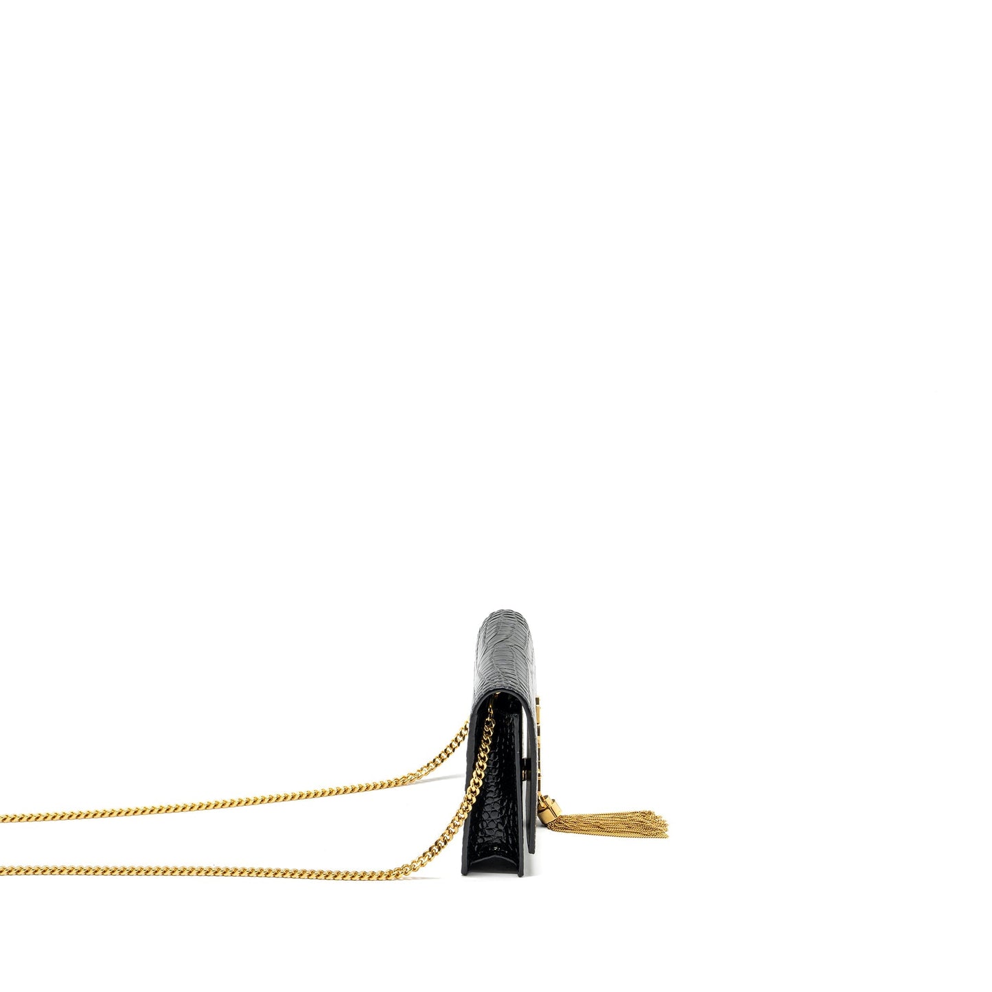 Saint Laurent/ Kate Tassel Crocodile-Embossed Calfskin Black