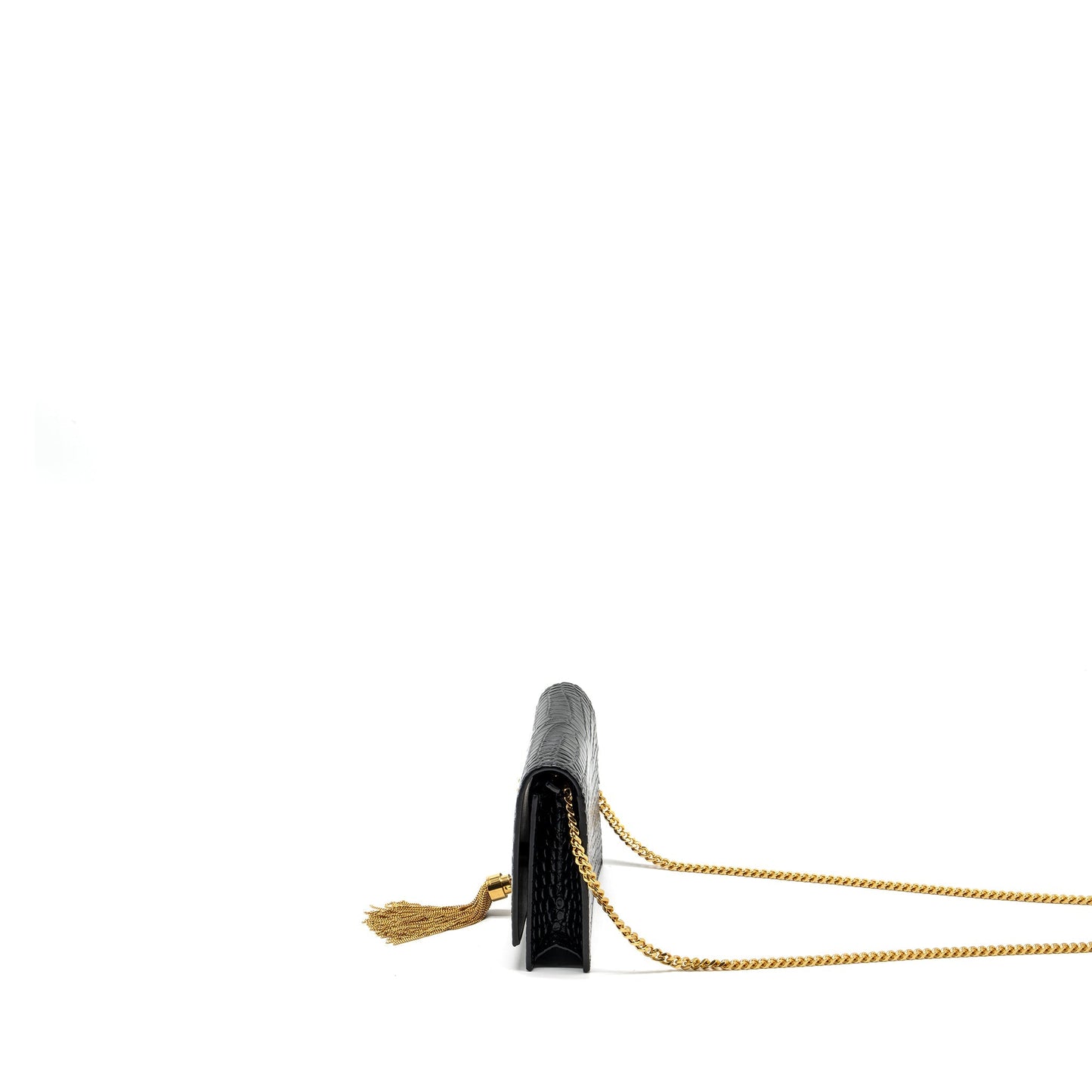 Saint Laurent/ Kate Tassel Crocodile-Embossed Calfskin Black