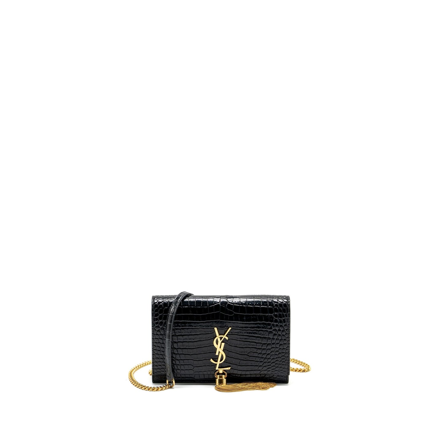 Saint Laurent/ Kate Tassel Crocodile-Embossed Calfskin Black