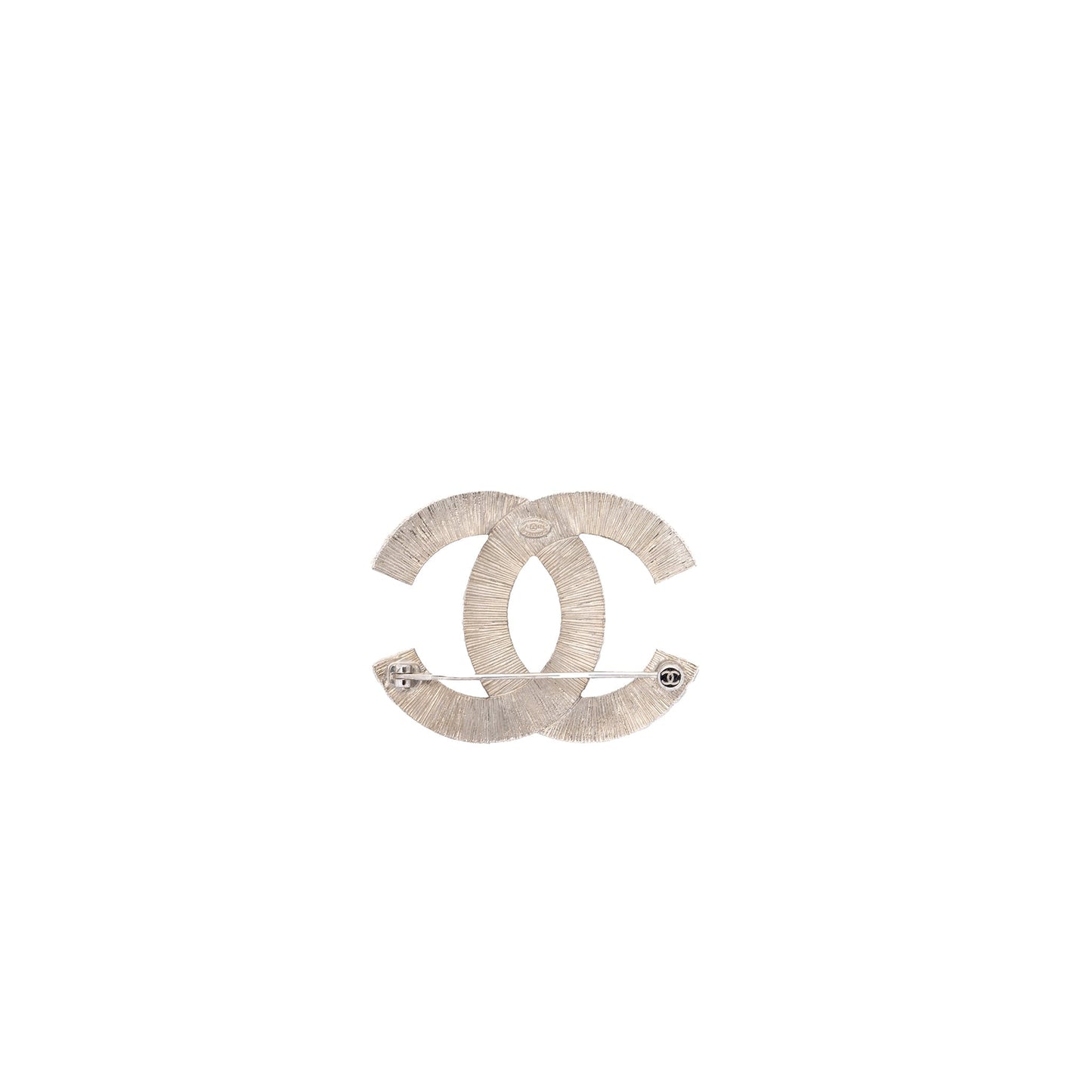 CHANEL CC LOGO BROOCH METAL/STRASS SILVER TONE