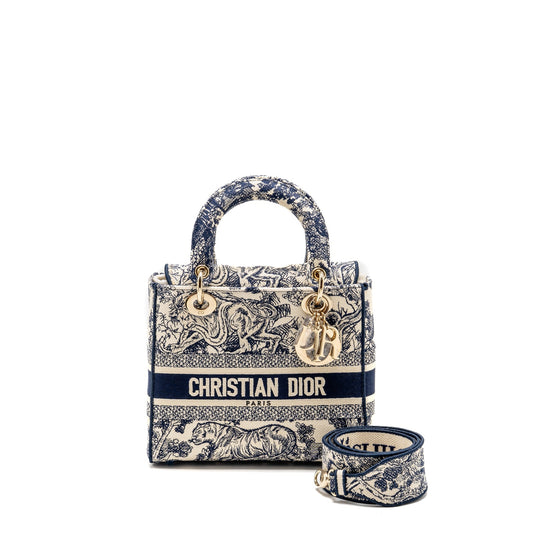 Dior Medium Lady D-Lite Purse Toile de Jouy Embroidery Blue