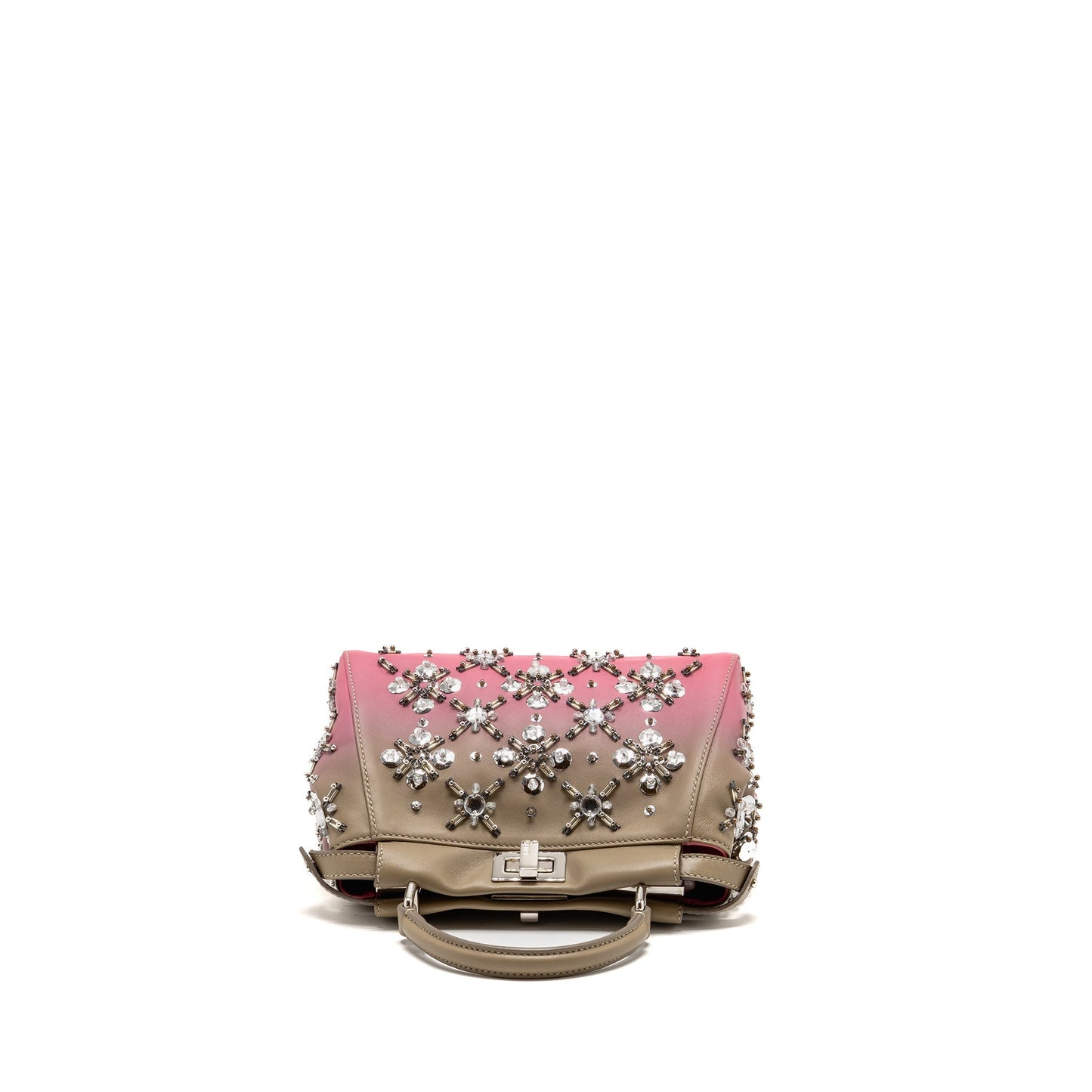 Fendi Mini Peekaboo Purse Crystal Embellished Ombre Leather Taupe/Pink
