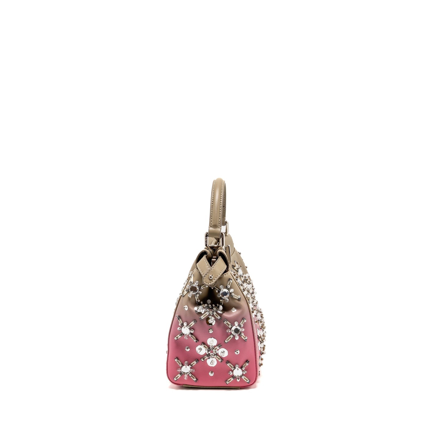 Fendi Mini Peekaboo Purse Crystal Embellished Ombre Leather Taupe/Pink