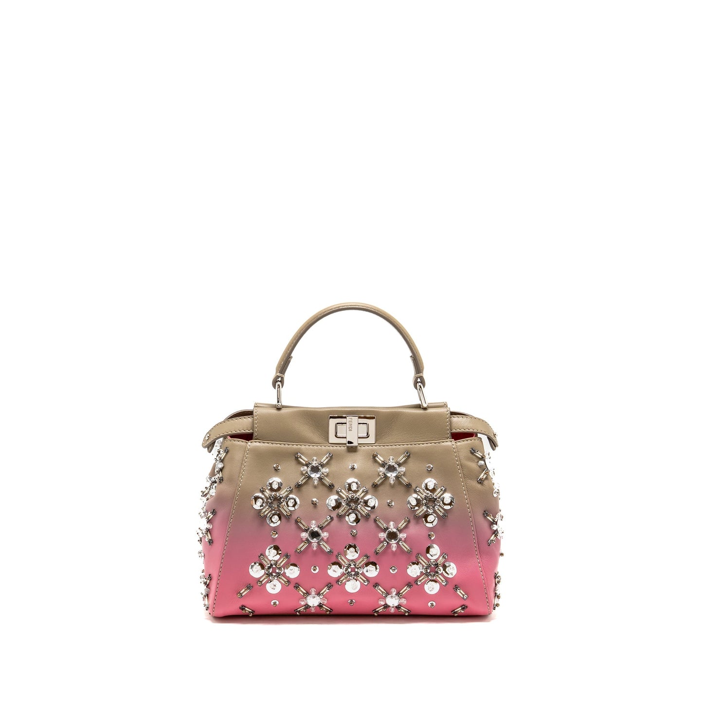 Fendi Mini Peekaboo Purse Crystal Embellished Ombre Leather Taupe/Pink