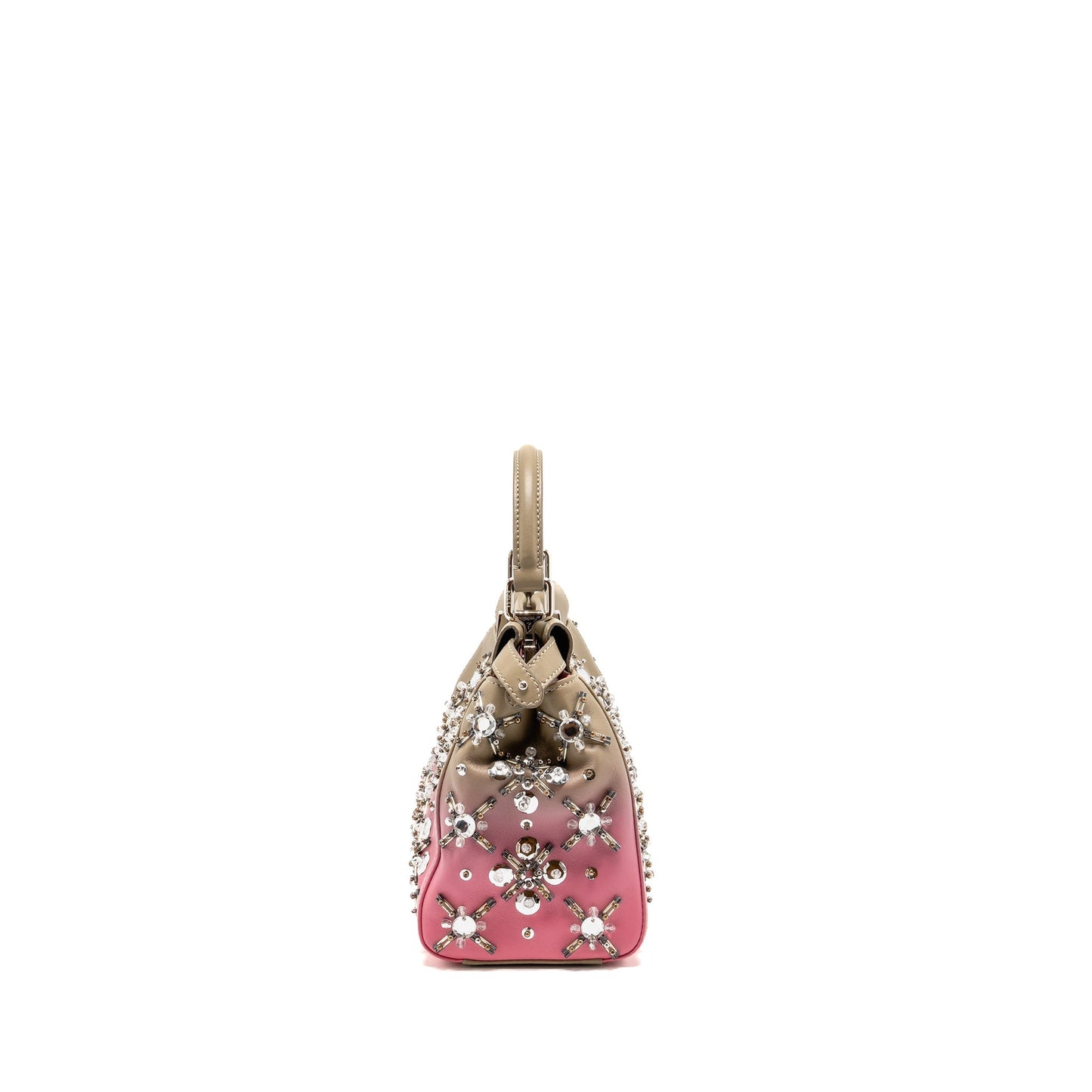 Fendi Mini Peekaboo Purse Crystal Embellished Ombre Leather Taupe/Pink