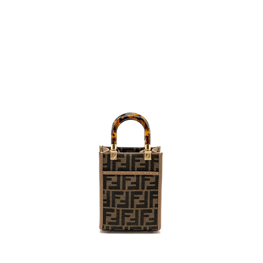 Fendi Mini Sunshine Shopper Purse Canvas/Calfskin Brown