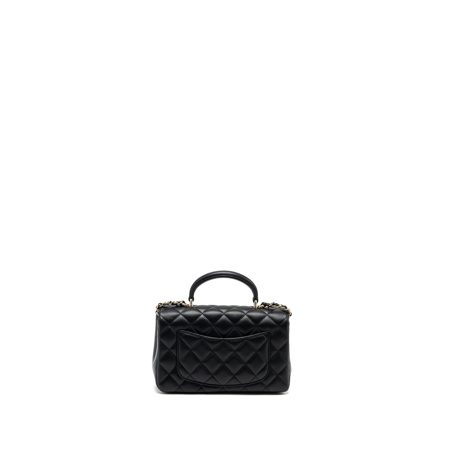 Chanel Top Handle Mini Rectangular Flap Bag Lambskin Black LGHW (Microchip)
