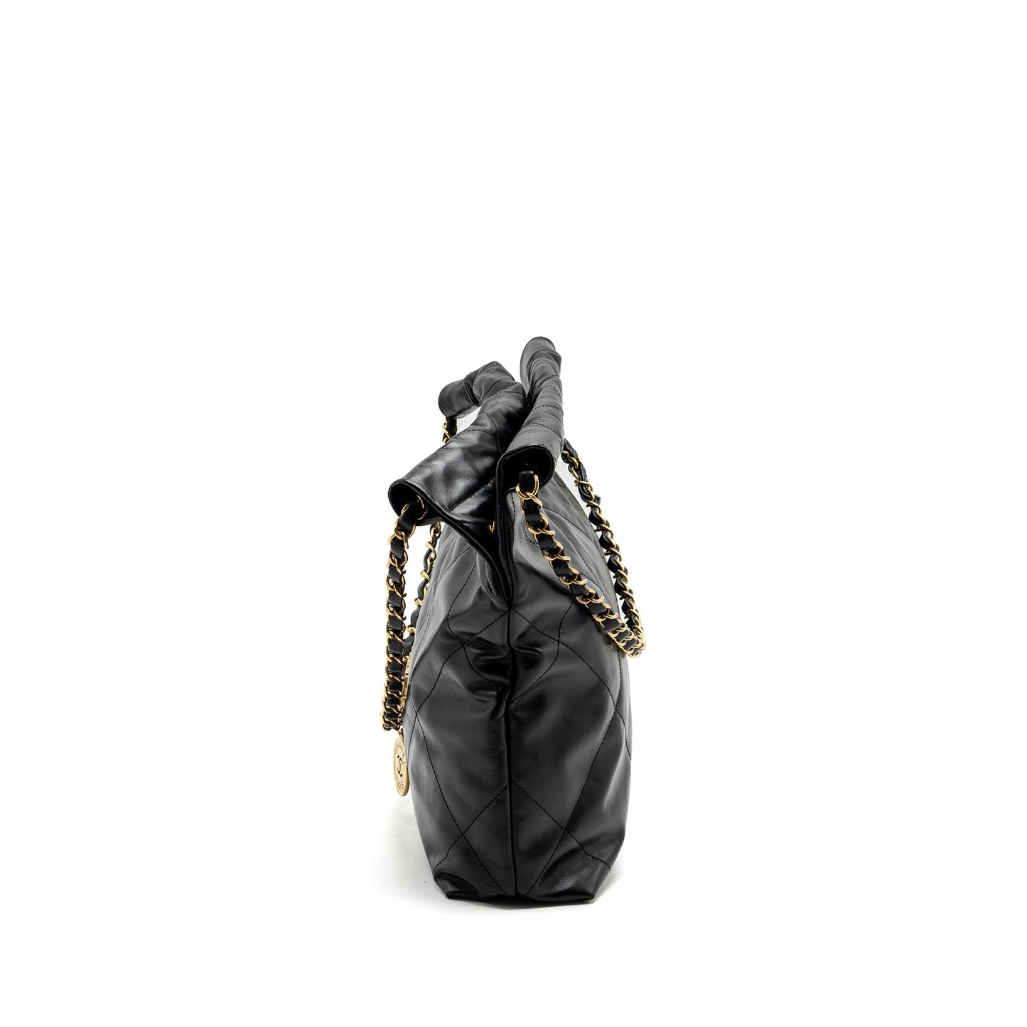 Chanel Small 22 Bag Gold Letter Shiny Calfskin Black GHW (Microchip)