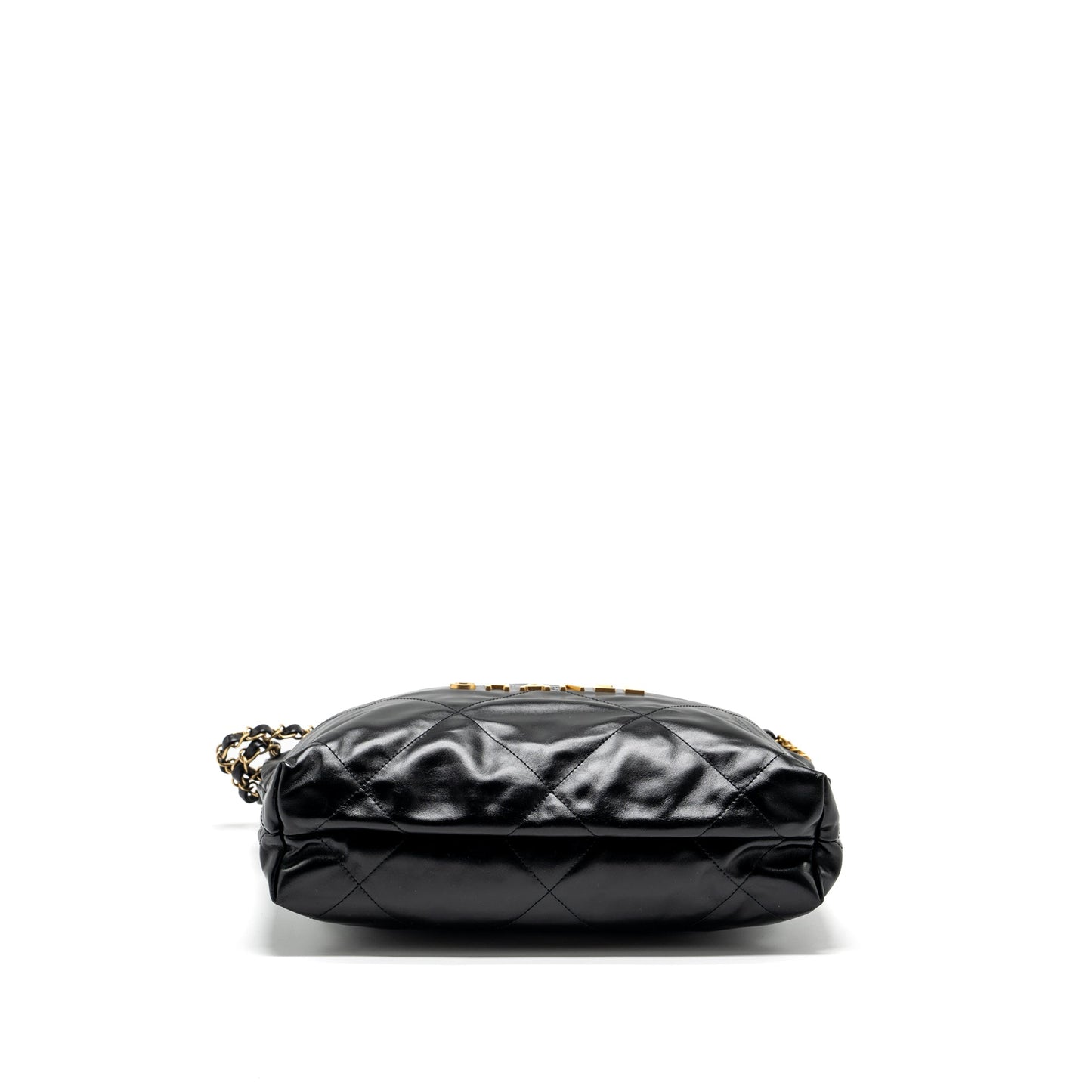 Chanel Small 22 Bag Gold Letter Shiny Calfskin Black GHW (Microchip)