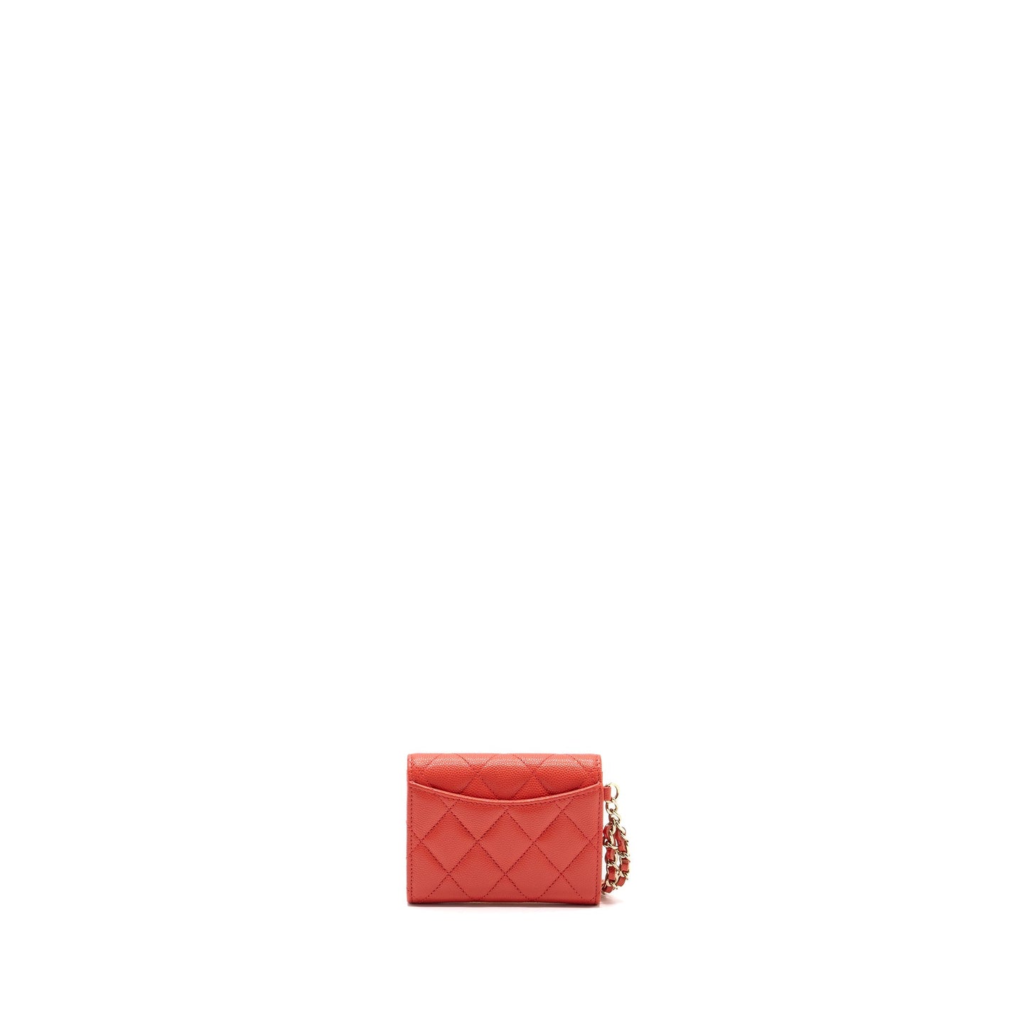 Chanel flap card holder with chain on one side caviar coral pink LGHW