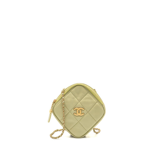 Chanel 20a Diamond Shape Crossbody Bag Quilted Lambskin Light Green GHW