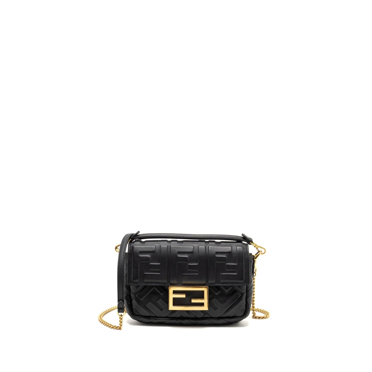Fendi Mini Baguette Purse Motif Nappa Leather Black