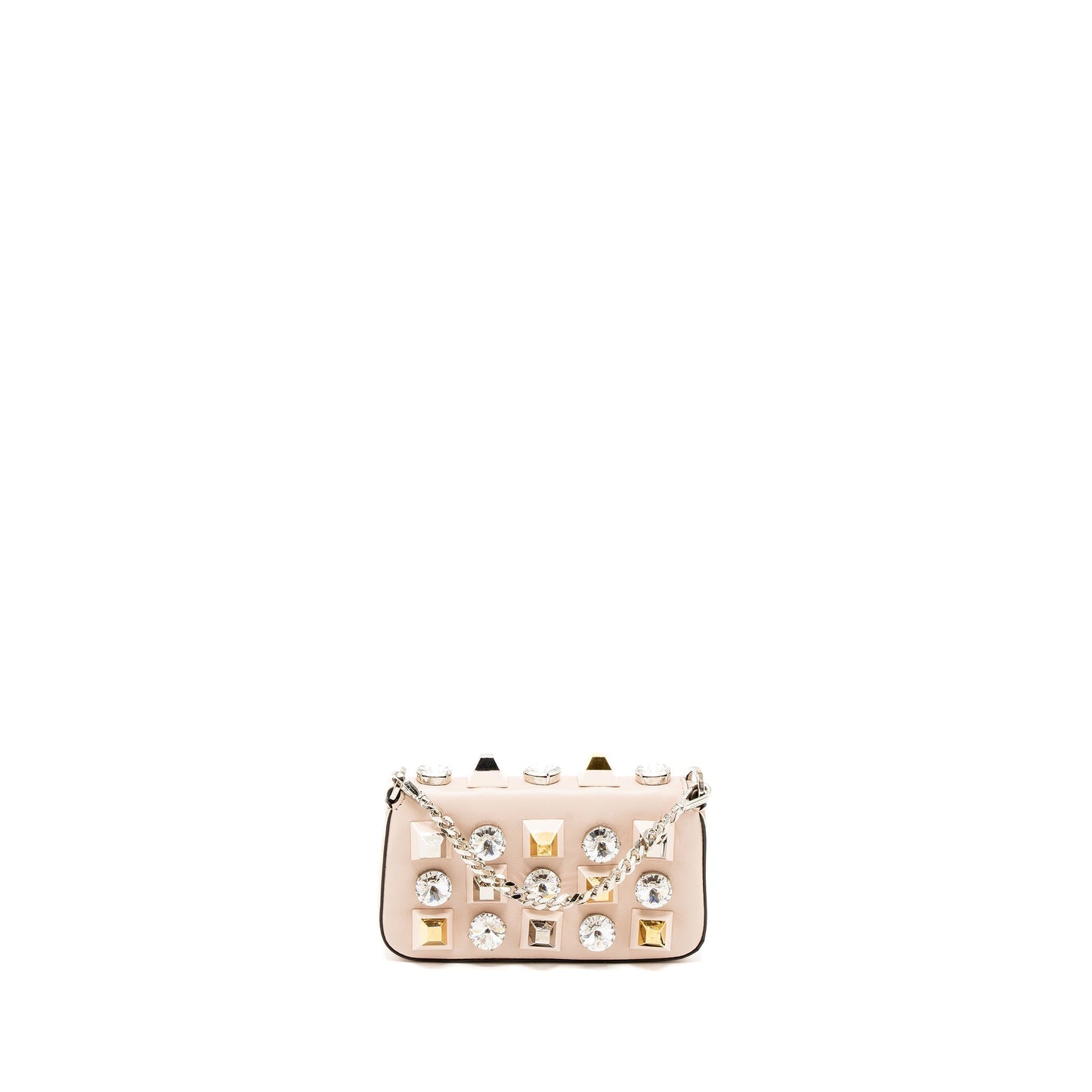 Fendi Mini Flap Clutch with Chain Lambskin Light Pink