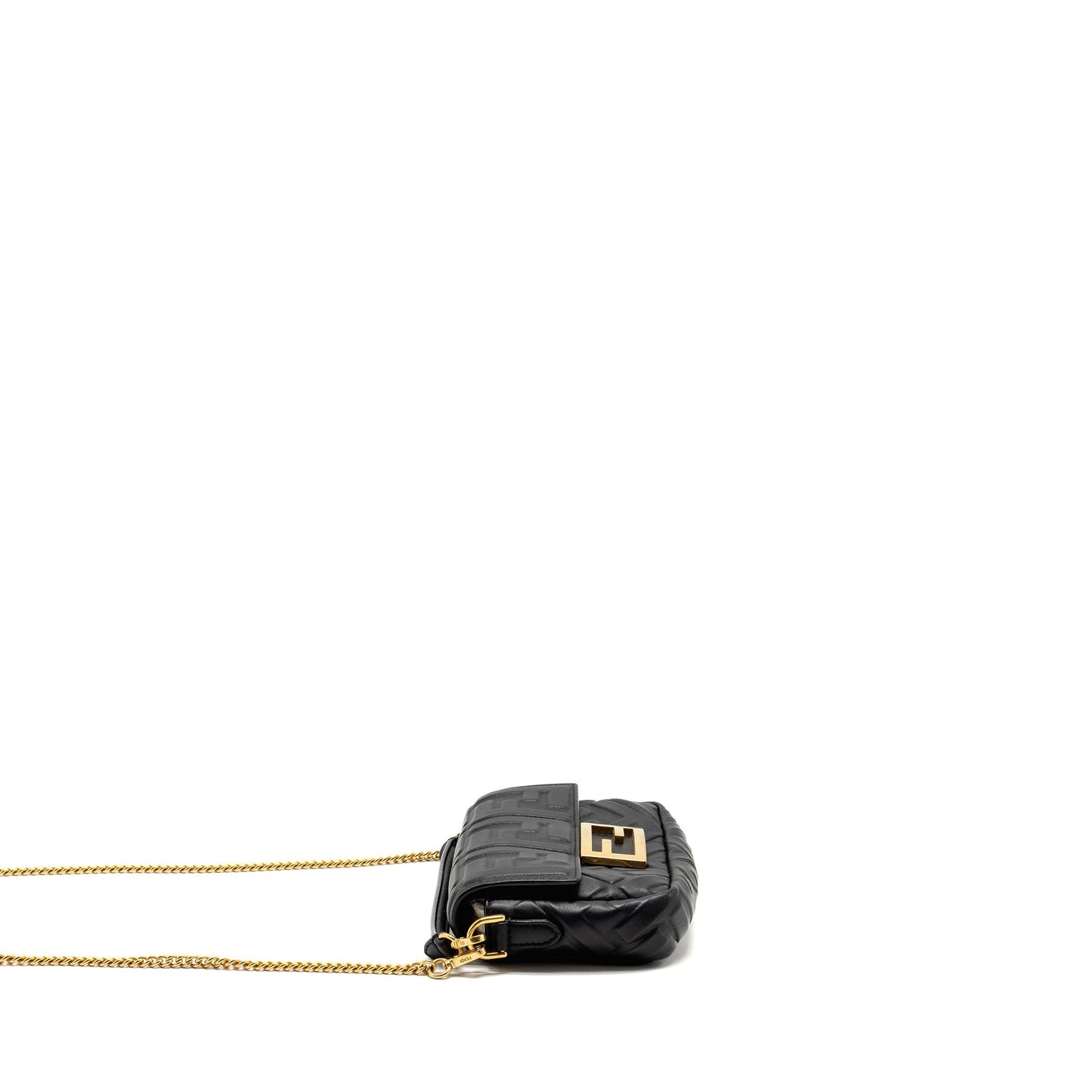 Fendi Mini Baguette Purse Motif Nappa Leather Black