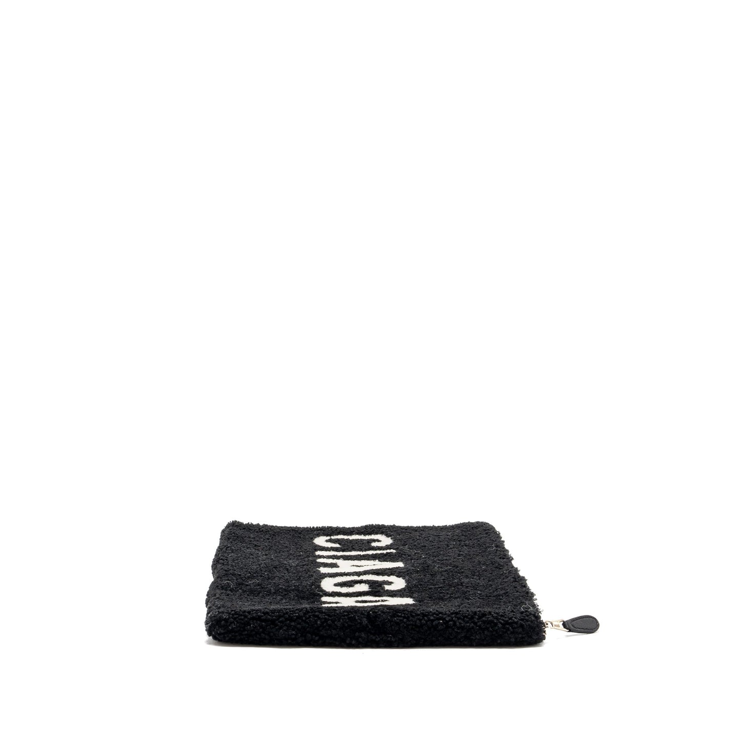 Balenciaga zip pouch clutch shearling black/ white