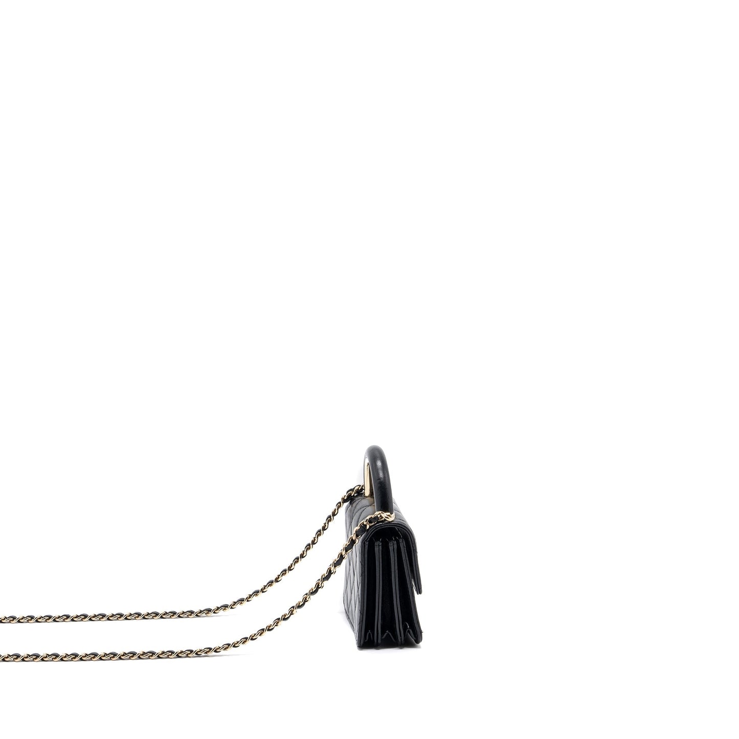 chanel top handle mini flap bag with chain lambskin black LGHW (microchip)
