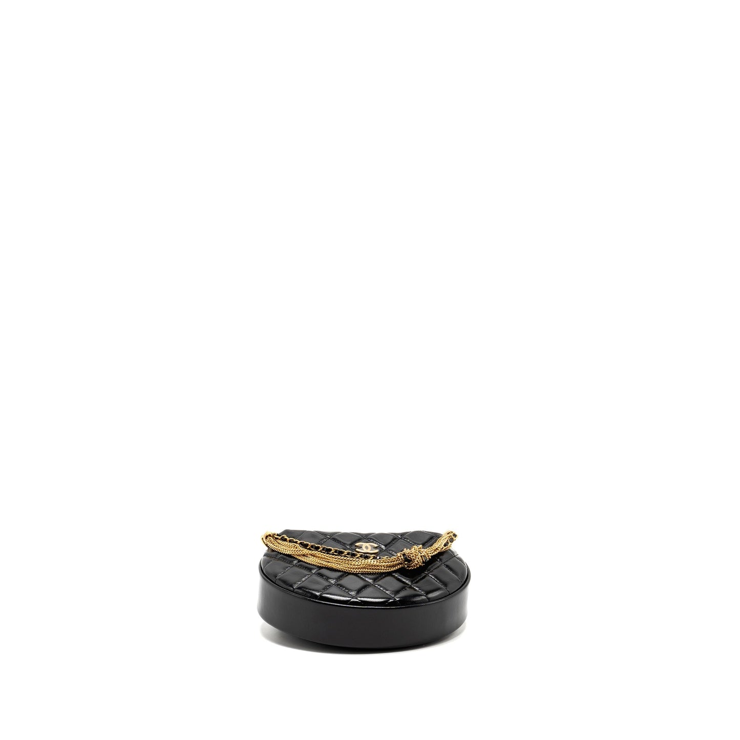 Chanel 21A Round Clutch with Detail Chain Calfskin Black GHW(microchip)