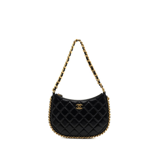 Chanel 23b Hobo Shoulder Bag Lambskin Black Brushed GHW(Microchip)