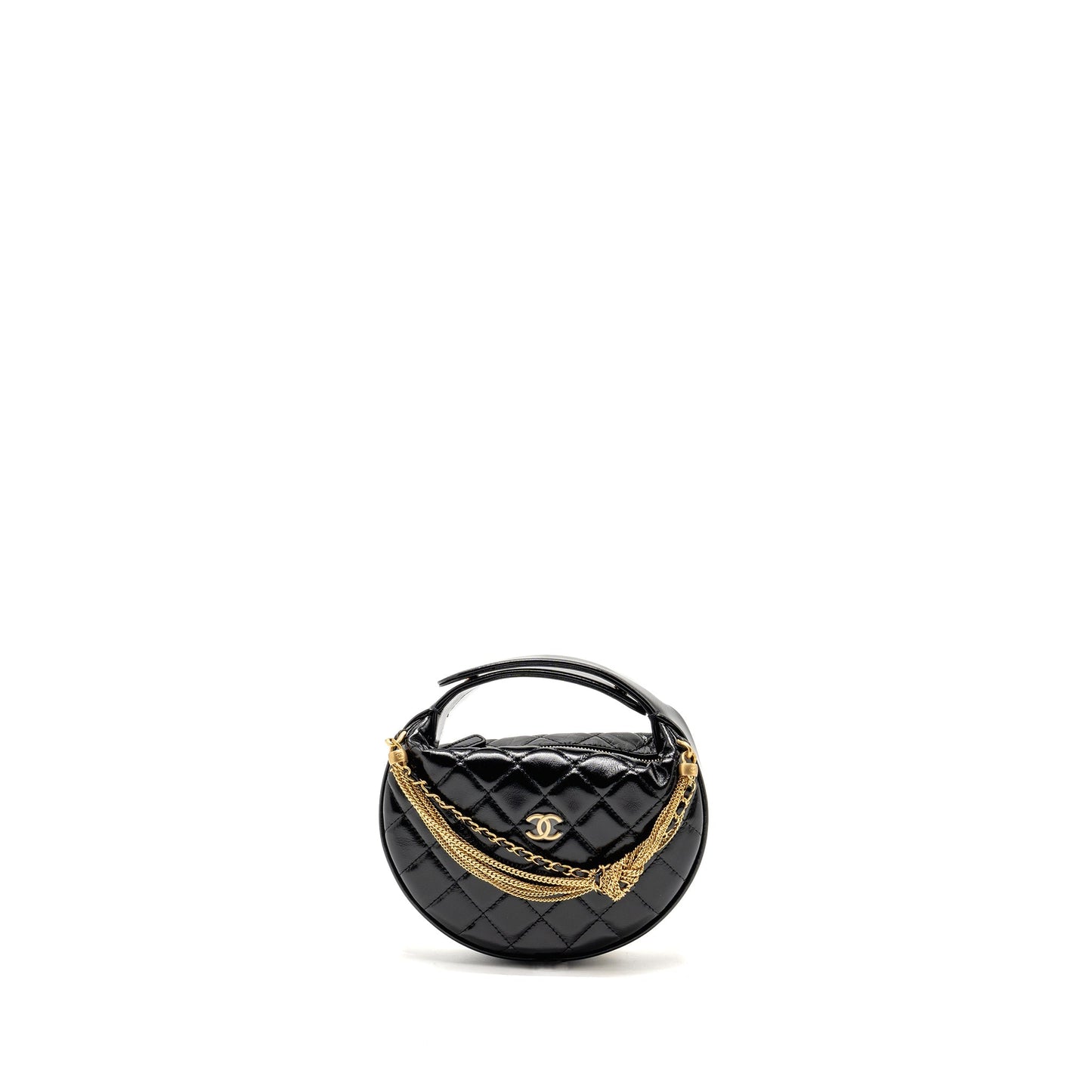 Chanel 21A Round Clutch with Detail Chain Calfskin Black GHW(microchip)