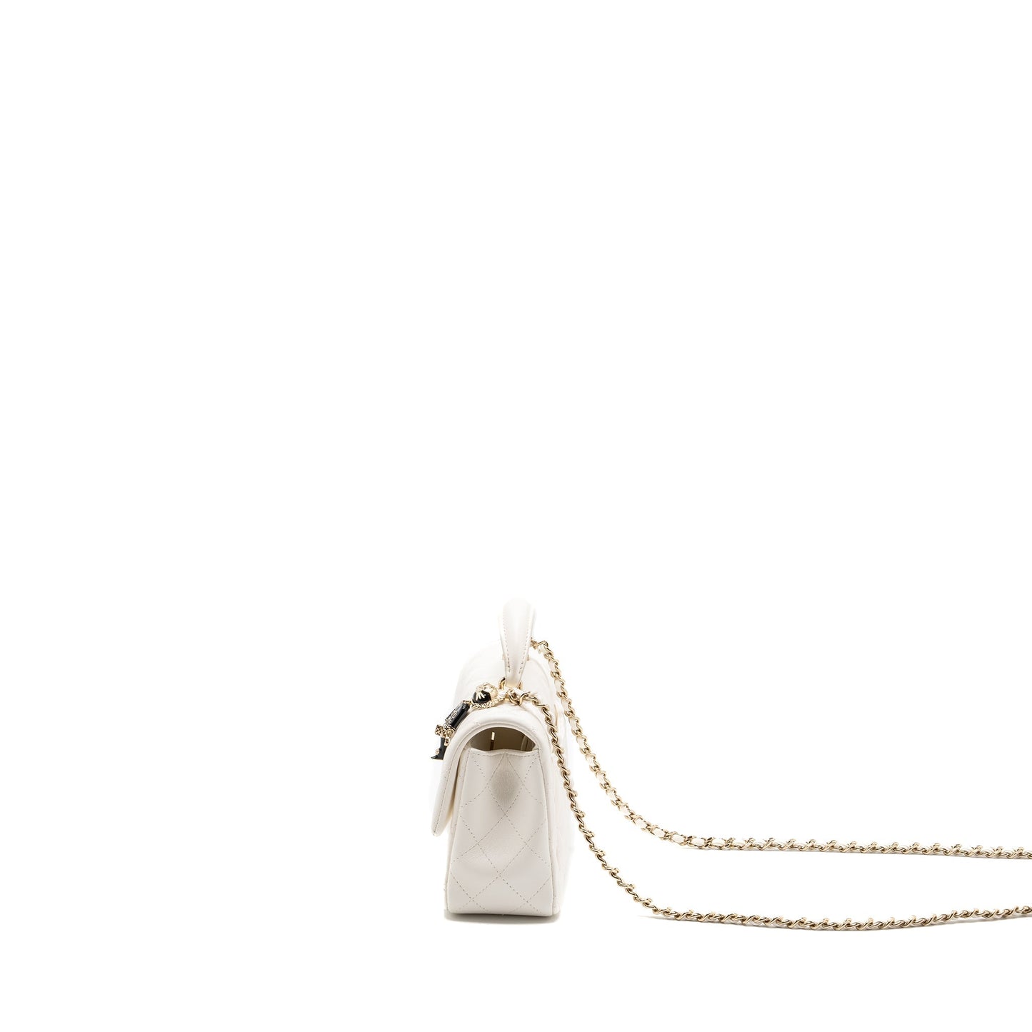 Chanel top handle mini rectangular flap bag lambskin white LGHW (Microchip)