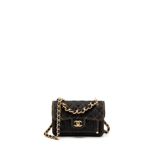 Chanel 23S Flap Bag Denim Dark Blue Brushed GHW (Microchip)