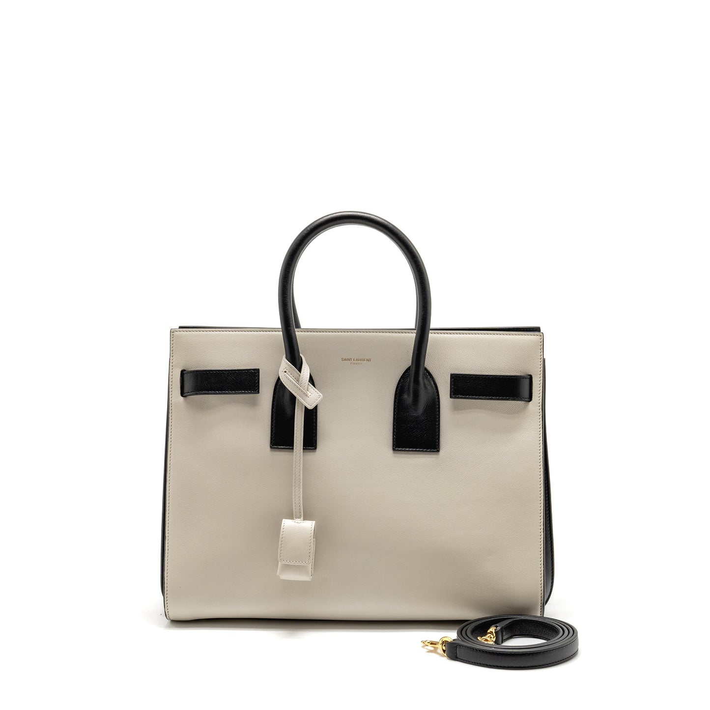 Saint Laurent / Small Sac de Jour Tote Purse Calfskin White / Black