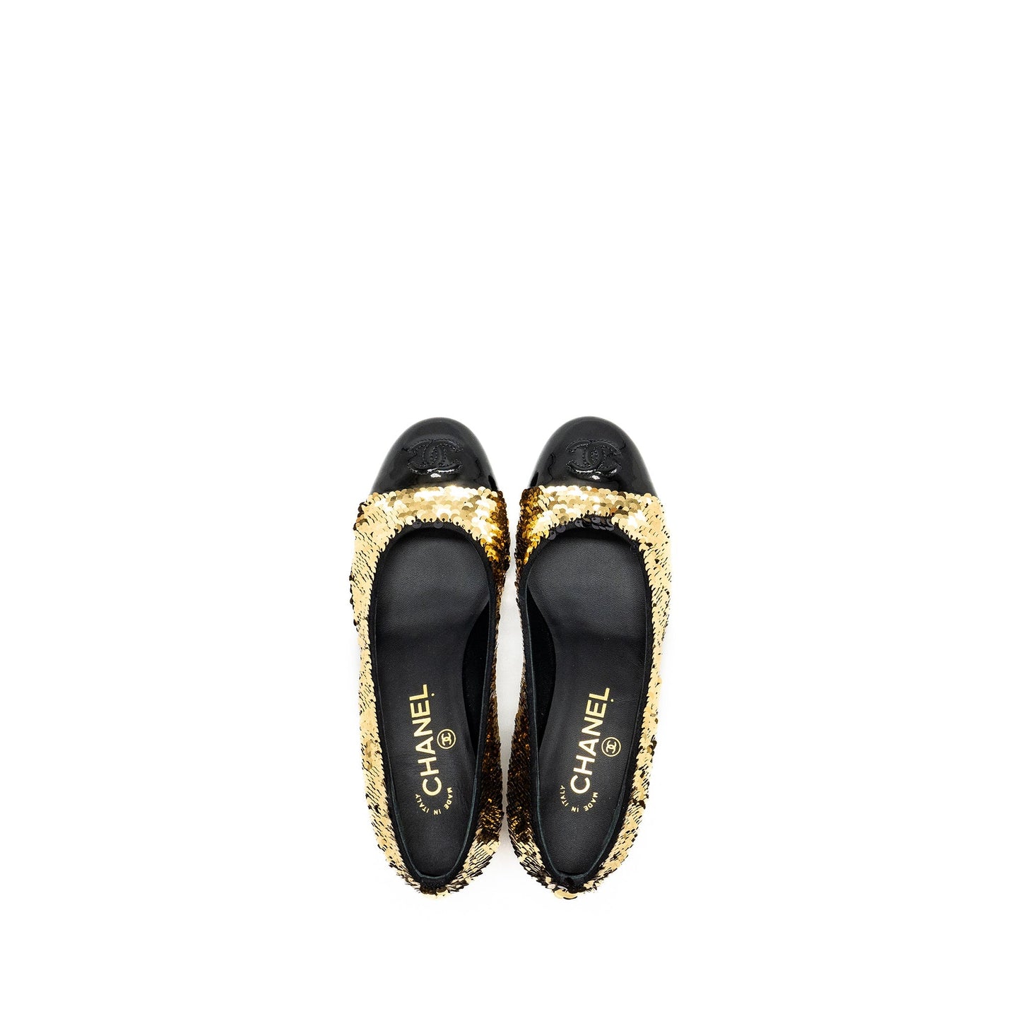 Chanel Size 36 21K Pumps Sequins/Patent Gold/Black