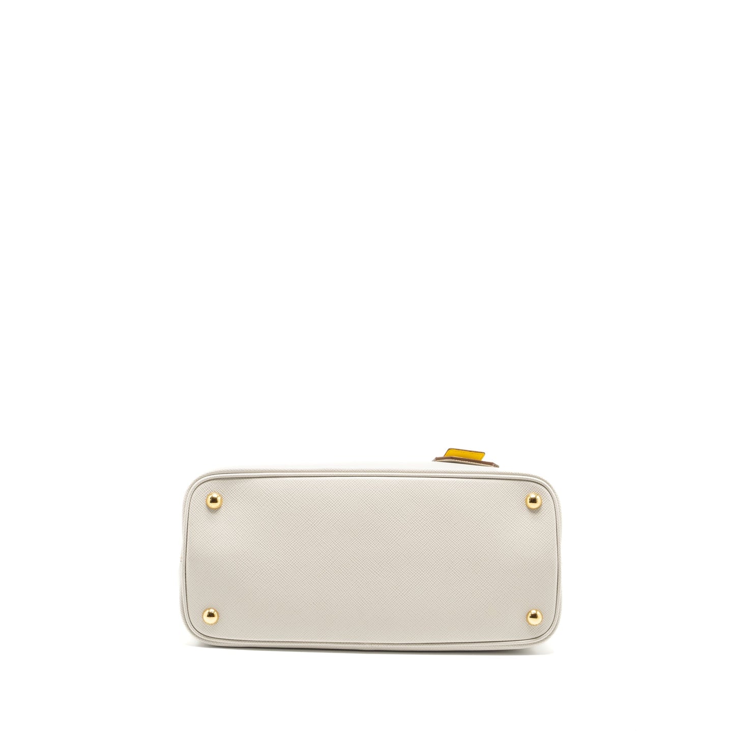 Prada Small Saffiano Cuir Tote Purse Calfskin White/Yellow