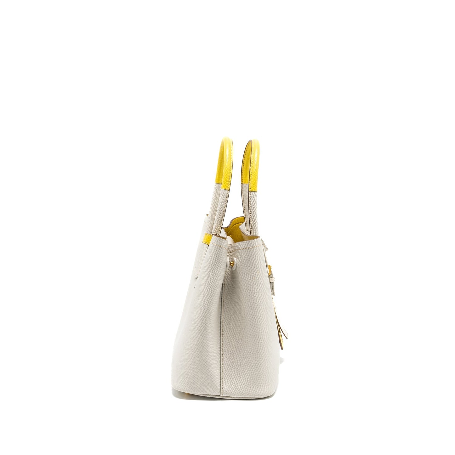 Prada Small Saffiano Cuir Tote Purse Calfskin White/Yellow