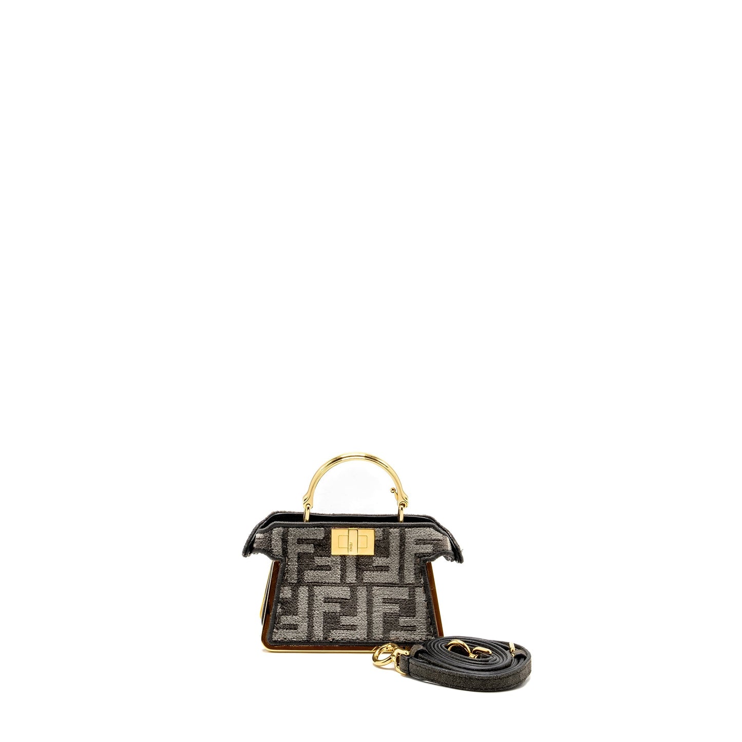 Fendi Nano Peekaboo Purse Fabric Dark Grey