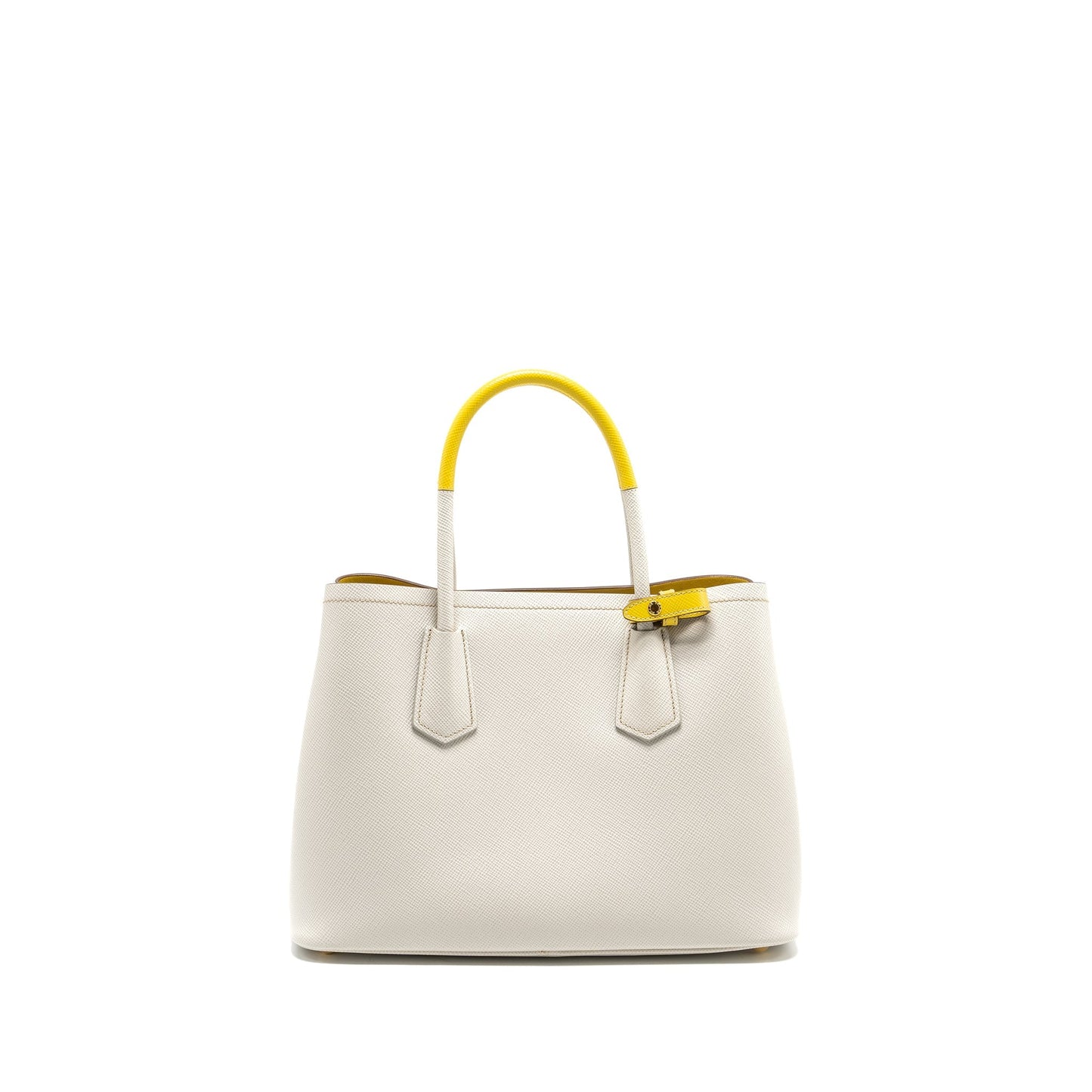 Prada Small Saffiano Cuir Tote Purse Calfskin White/Yellow