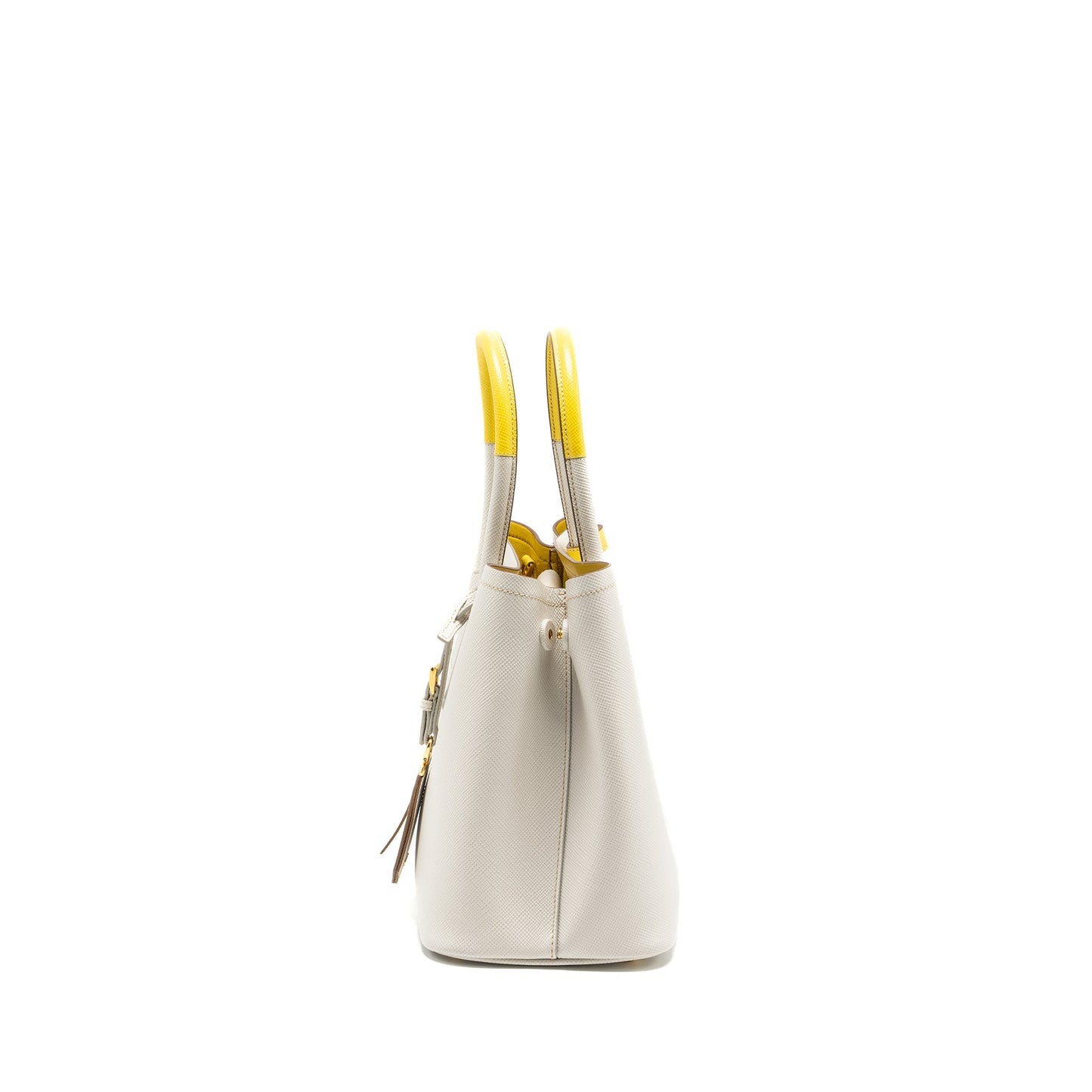 Prada Small Saffiano Cuir Tote Purse Calfskin White/Yellow