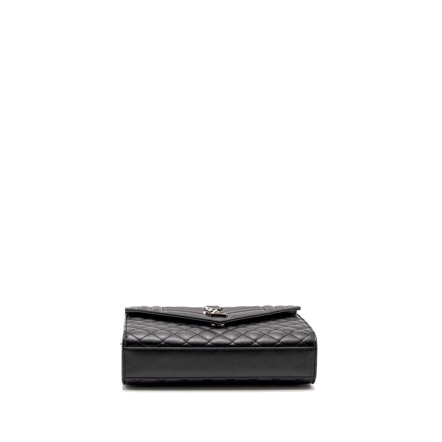Saint Laurent/ Medium Envelope Chain Purse Grained Calfskin Mix Matelasse Black