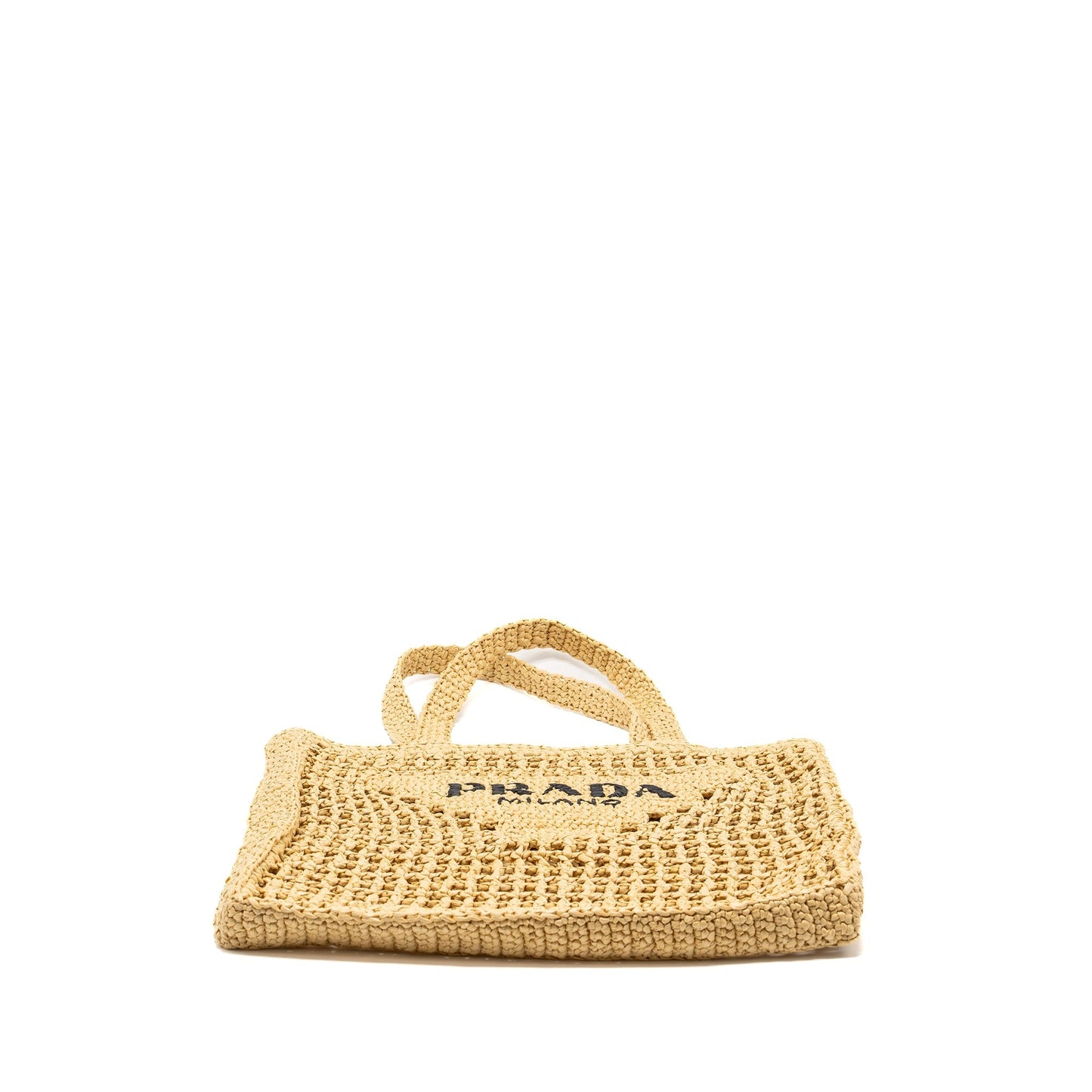Prada Crochet Tote Purse Raffia Tan