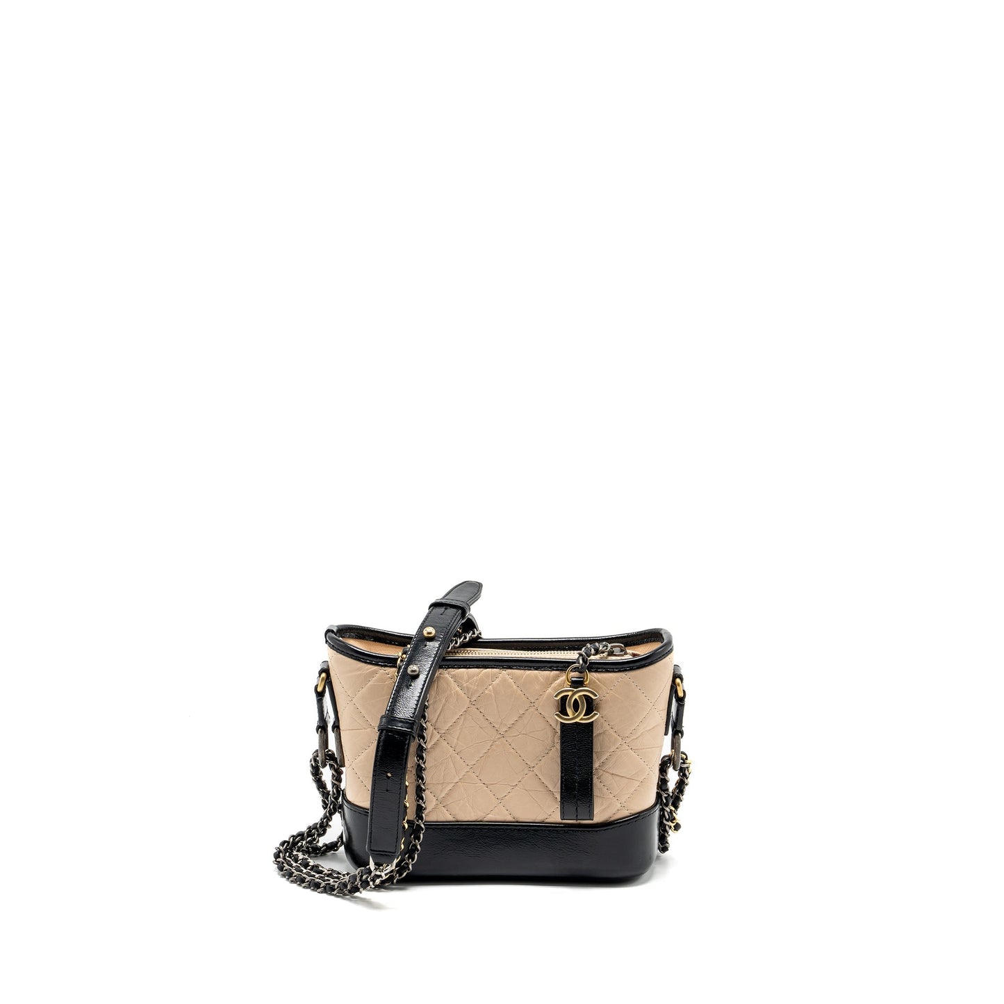 Chanel Small Gabrielle Hobo Bag Aged Calfskin Beige/Black multicolour Hardware