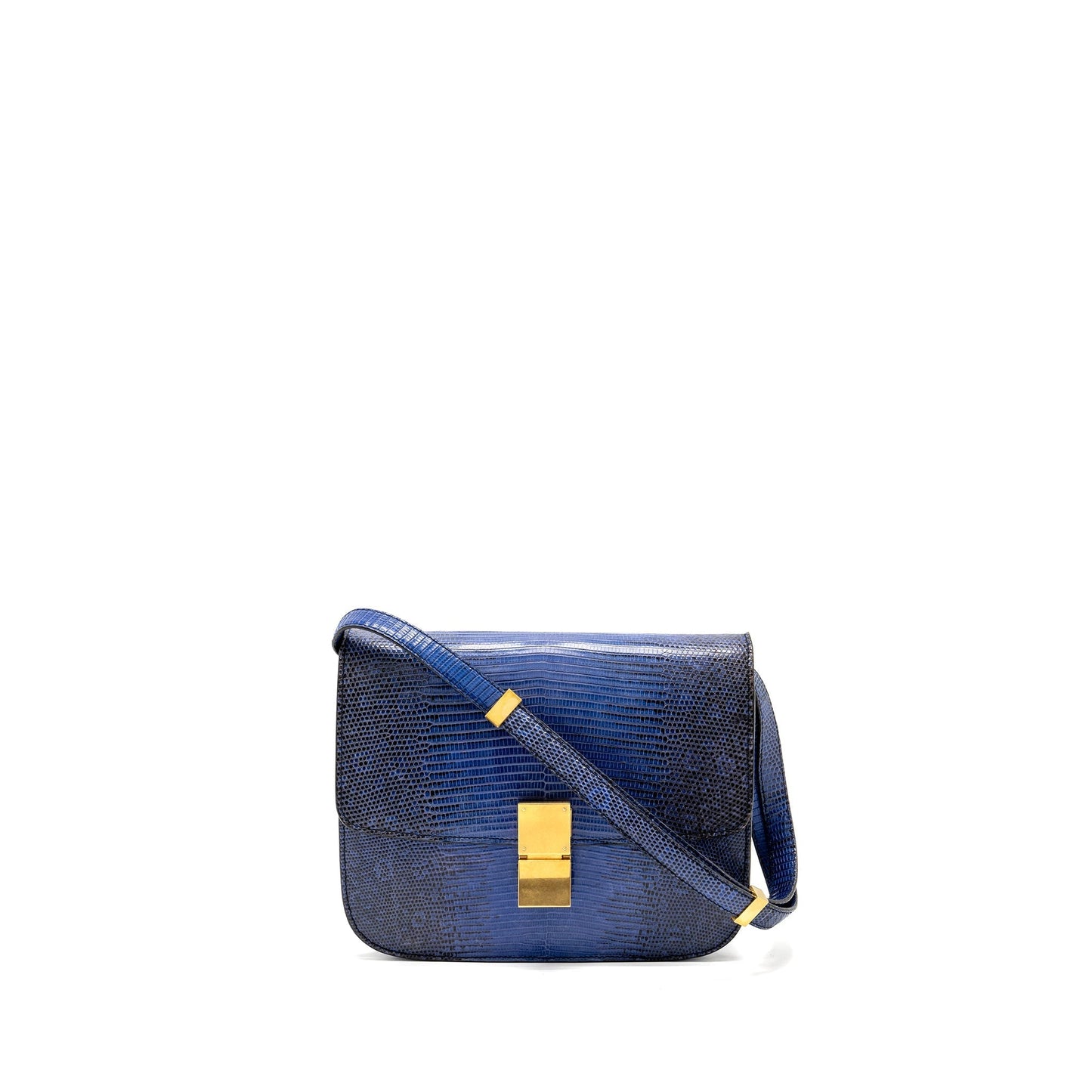 Luxury CELINE Medium Classic Box Bag Lizard Blue GHW