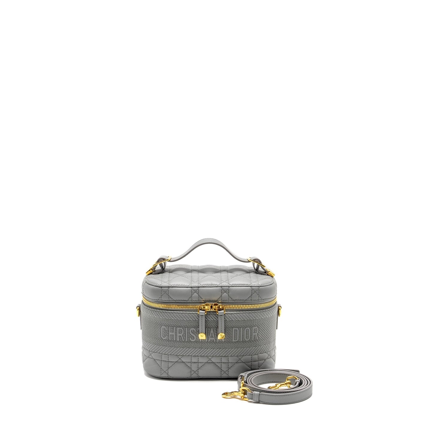 Dior Small Diortravel Vanity Case Cannage Lambskin Grey