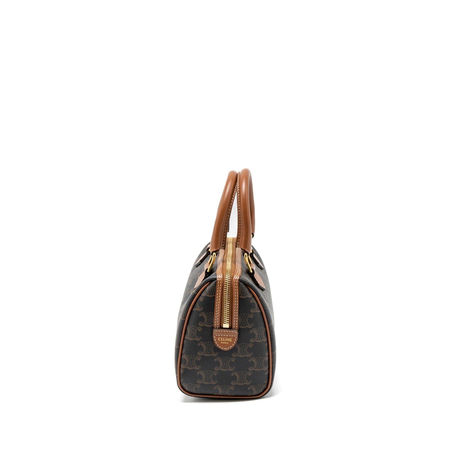 Celine Small Boston Purse Triomphe Canvas/Calfskin Tan