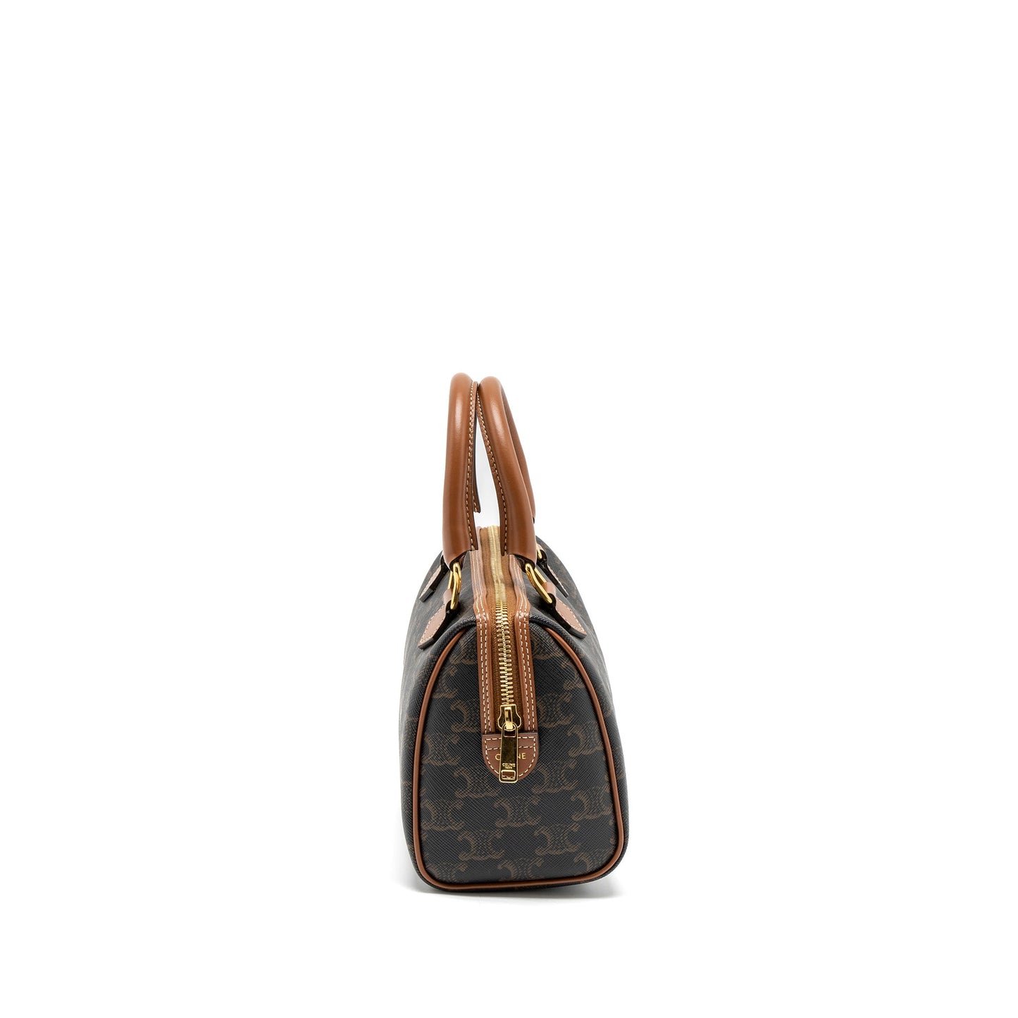 Celine Small Boston Purse Triomphe Canvas/Calfskin Tan