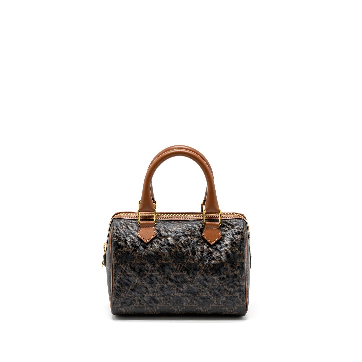 Celine Small Boston Purse Triomphe Canvas/Calfskin Tan
