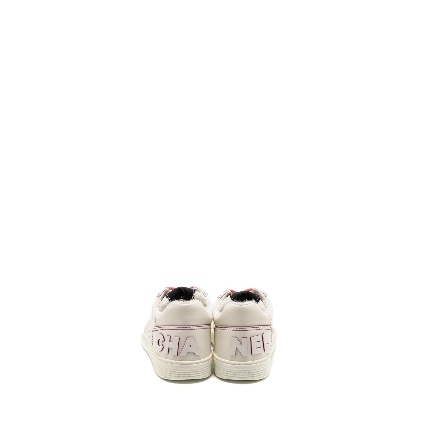 Chanel Size 38 Logo Sneakers Calfskin White/Pink