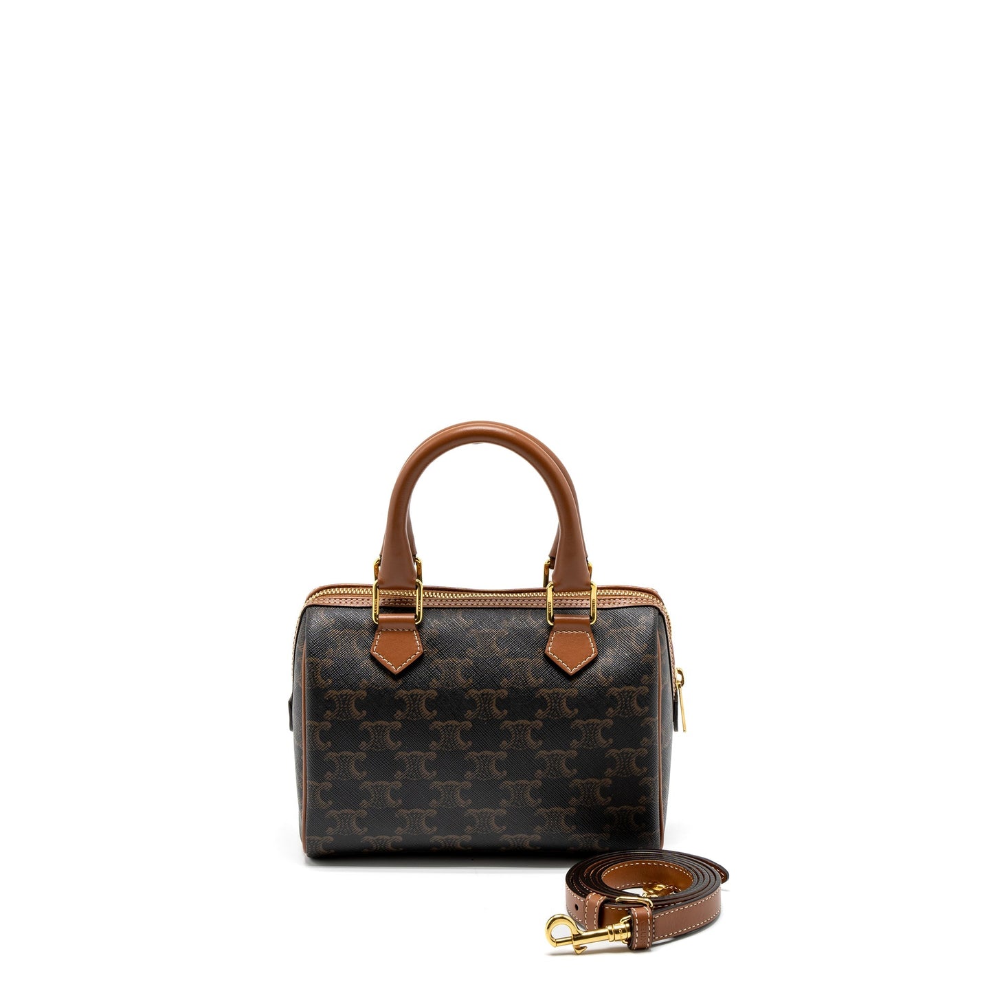 Celine Small Boston Purse Triomphe Canvas/Calfskin Tan