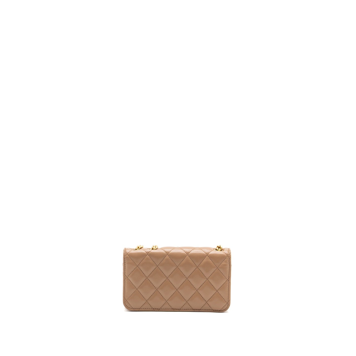 Chanel 22K gold pillar mini flap bag lambskin dark beige GHW (Microchip)