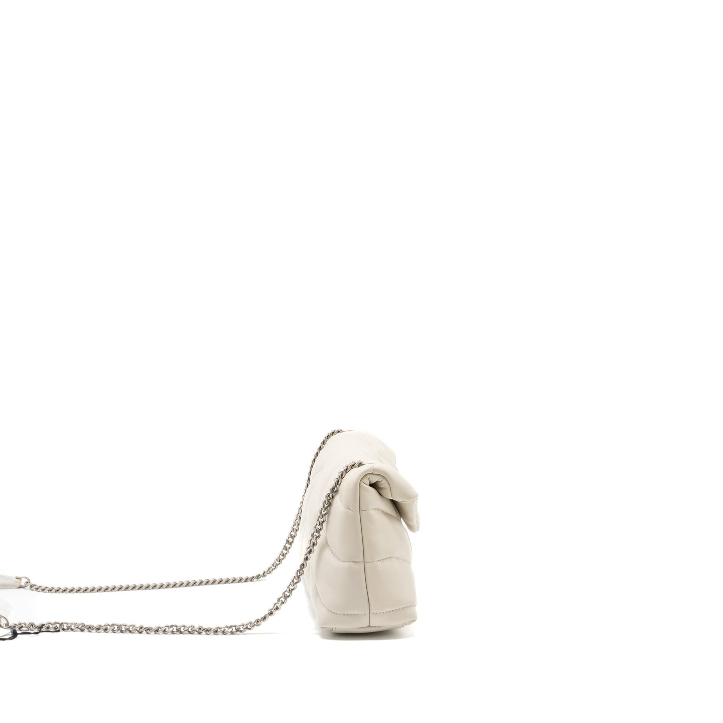 Saint Laurent Small Loulou Puffer Mini Purse Lambskin Blanc   Ruthenium Hardware