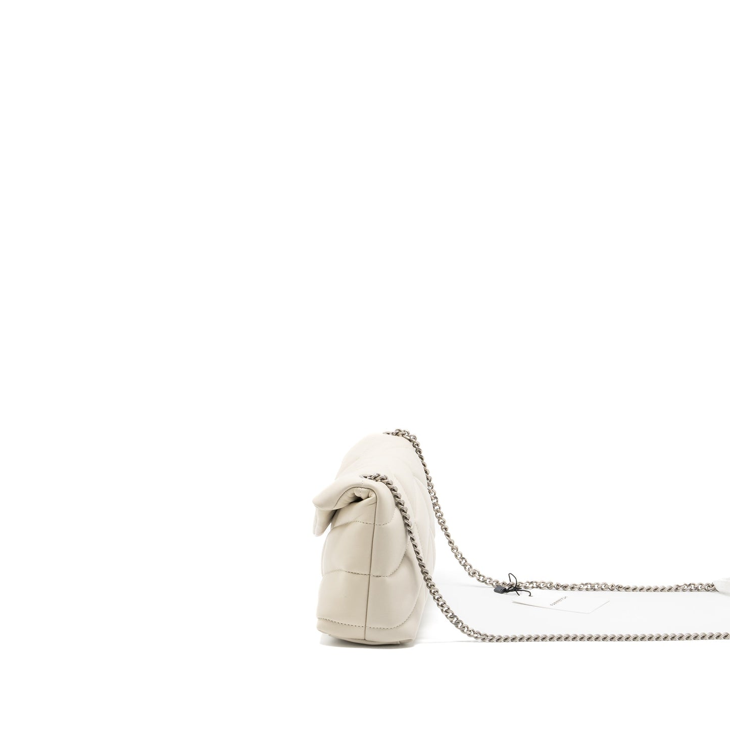 Saint Laurent Small Loulou Puffer Mini Purse Lambskin Blanc   Ruthenium Hardware