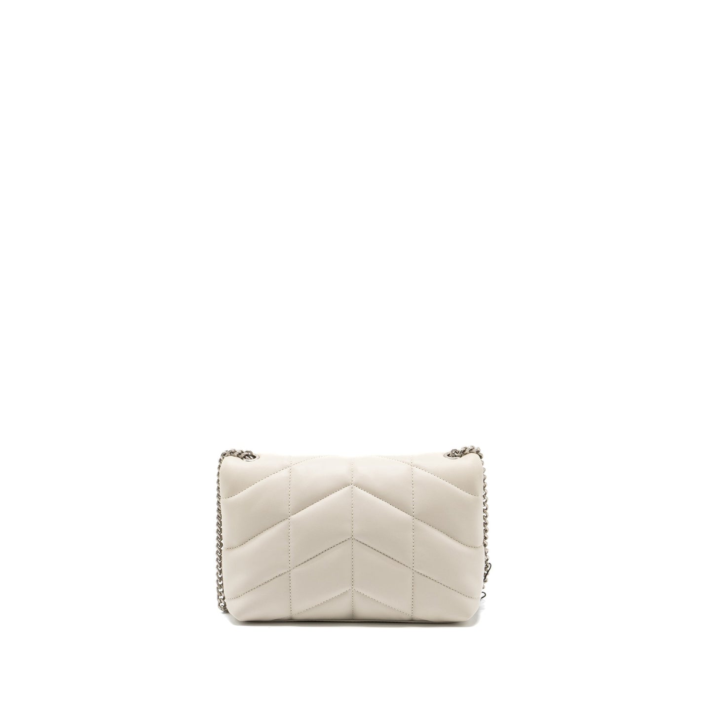 Saint Laurent Small Loulou Puffer Mini Purse Lambskin Blanc   Ruthenium Hardware