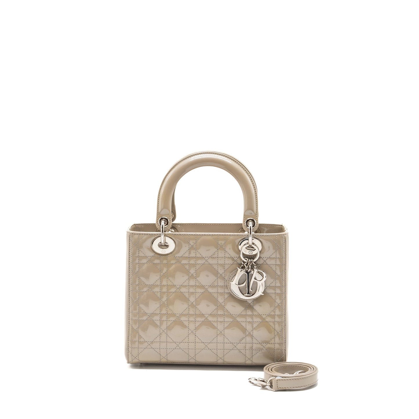 Dior medium lady dior patent light grey