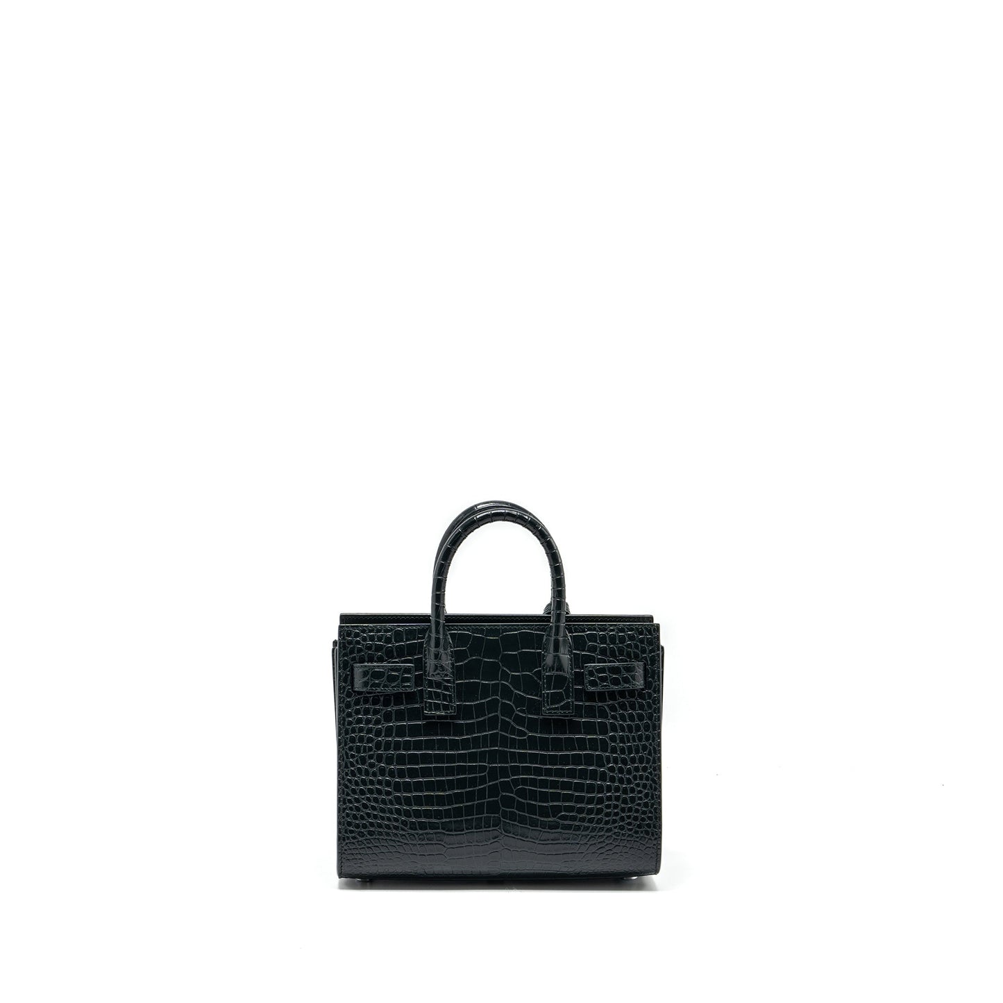 Saint Laurent/ Sac de Jour Nano Crocodile-Embossed Calfskin Dark Green