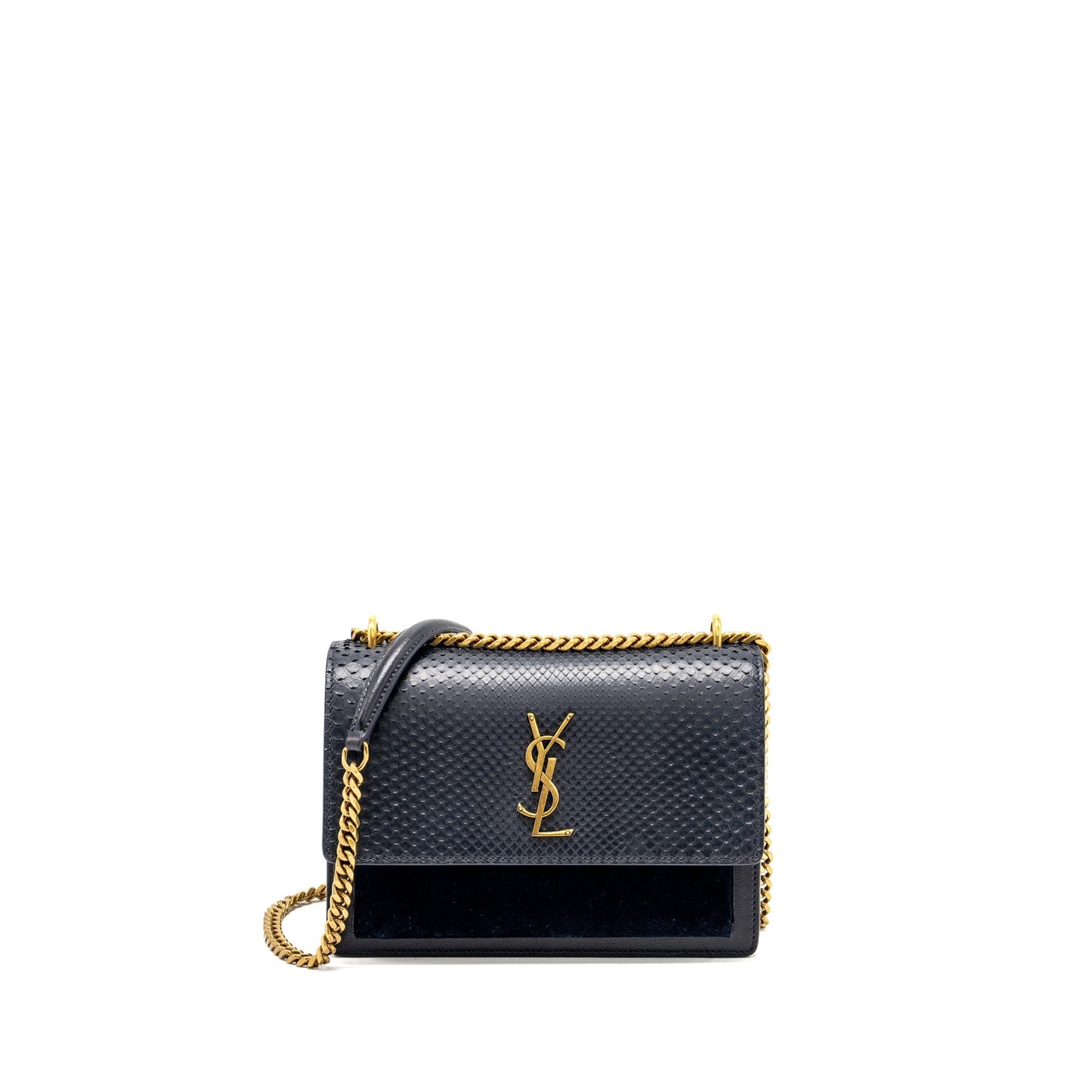Saint Laurent / Sunset Purse Python/Suede Navy